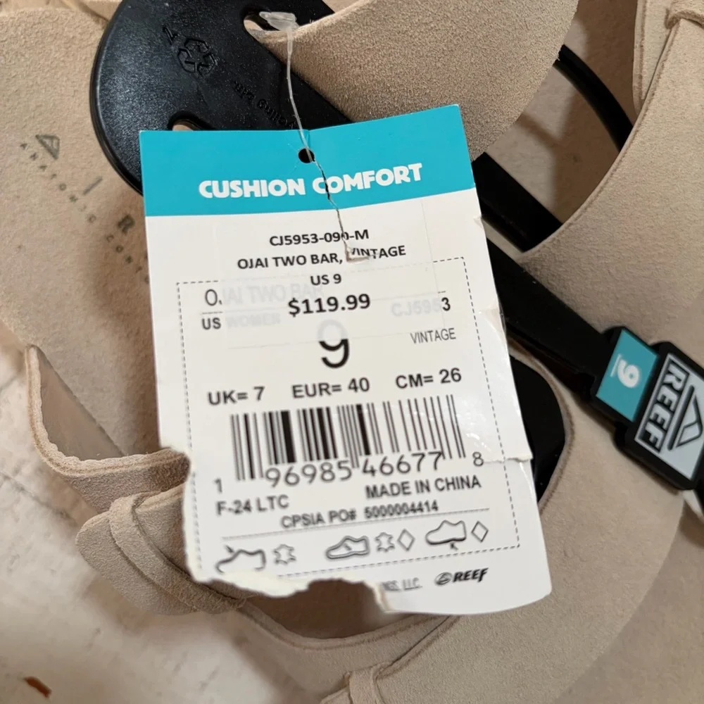 Reef Ojai Two Bar Sandals NWT size 9 Vintage Cream Suede Footbed Slip Ons - Picture 8 of 12